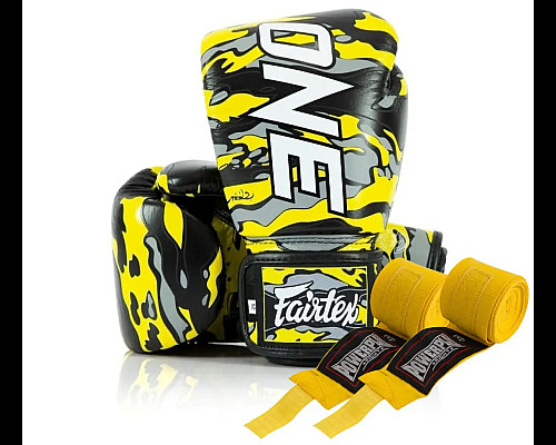 Рукавички боксерські шкіряні з бинтами Fairtex BGV-ONE X STBG 10 унцій, жовті