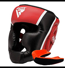 Шолом боксерський з капою RDX AURA PLUS T-17 розмір XL, чорно-червоний