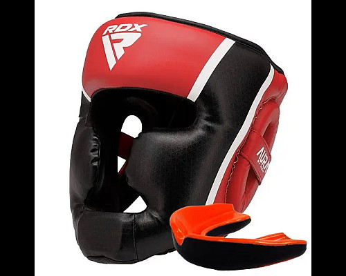 Шолом боксерський з капою RDX AURA PLUS T-17 розмір XL, чорно-червоний
