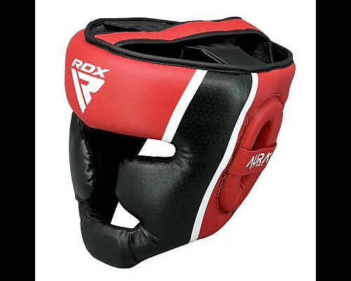 Шолом боксерський з капою RDX AURA PLUS T-17 розмір XL, чорно-червоний