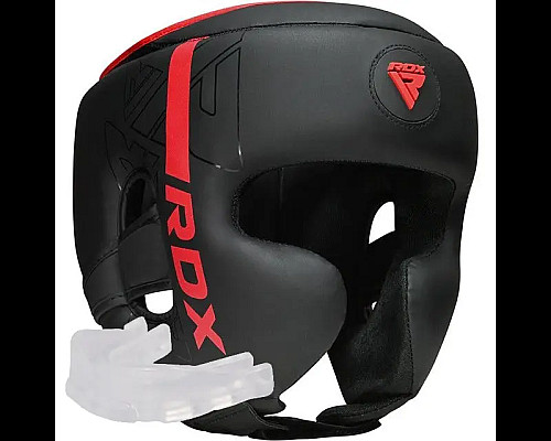 Шолом боксерський з капою RDX F6 KARA Matte розмір M, чорно-червоний