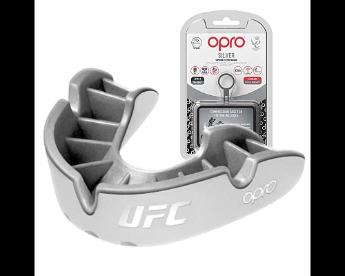 Капа боксерська дитяча OPRO Silver UFC до 10 років біло-срібляста