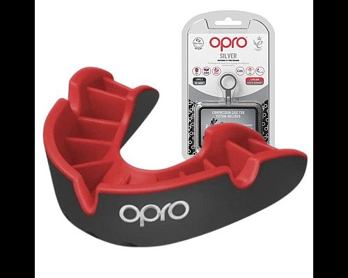 Капа боксерська доросла OPRO Silver від 11 років чорно-червона