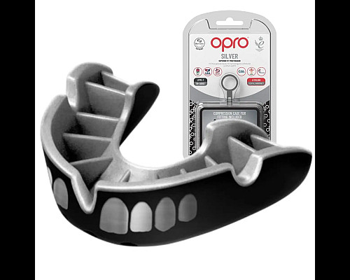Капа боксерська доросла OPRO Grillz Silver від 11 років чорно-срібляста
