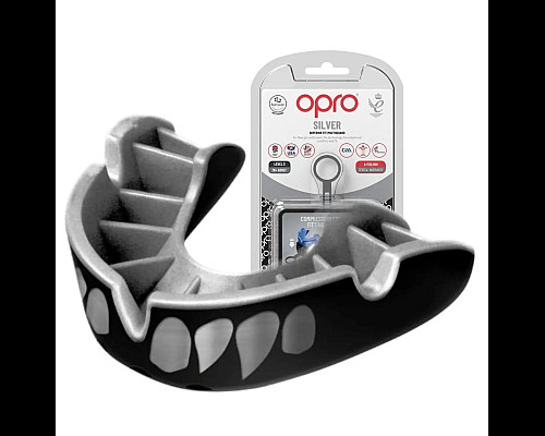 Капа боксерська доросла OPRO Silver Jaws від 11 років срібляста