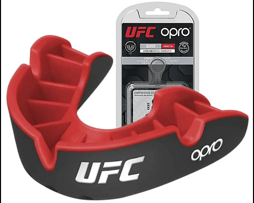 Капа боксерська дитяча OPRO Silver UFC Hologram до 10 років чорно-червона