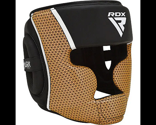 Шолом боксерський з капою RDX AURA PLUS T-17 розмір L, чорно-золотистий