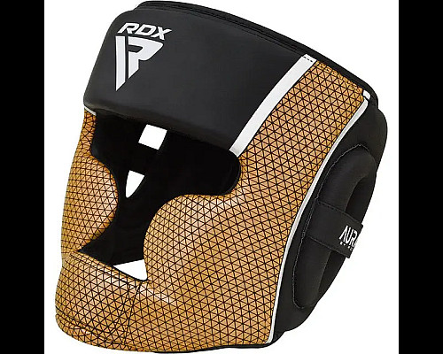 Шолом боксерський з капою RDX AURA PLUS T-17 розмір XL, чорно-золотистий