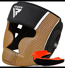 Шолом боксерський з капою RDX AURA PLUS T-17 розмір XL, чорно-золотистий