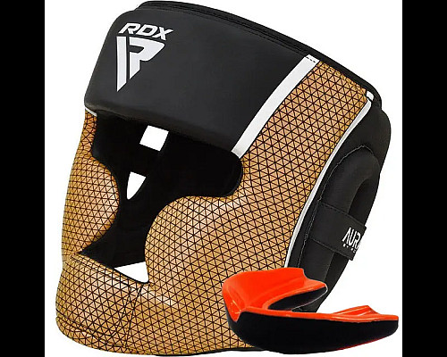 Шолом боксерський з капою RDX AURA PLUS T-17 розмір XL, чорно-золотистий