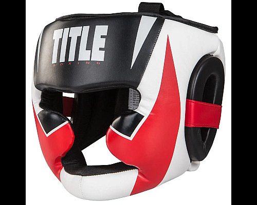 Шолом боксерський закритий з капоюTITLE MMA Command розмір L, біло-червоний