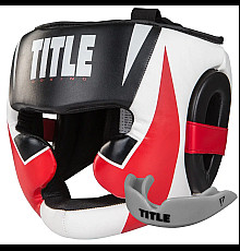 Шолом боксерський закритий з капоюTITLE MMA Command розмір L, біло-червоний