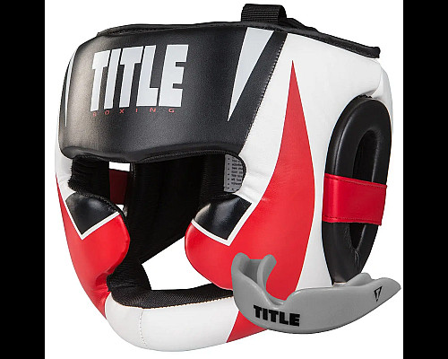 Шолом боксерський закритий з капоюTITLE MMA Command розмір L, біло-червоний