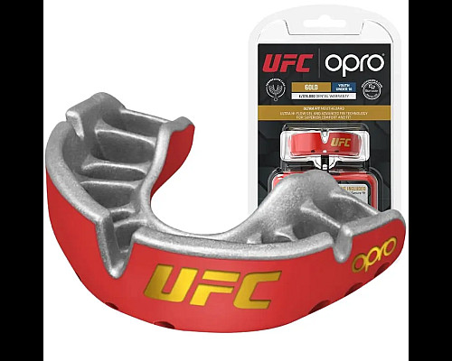 Капа боксерська дитяча OPRO Gold UFC до 10 років червоно-срібляста