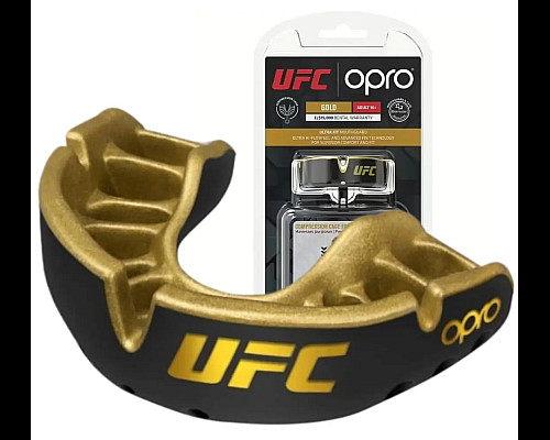Капа боксерська доросла OPRO Gold UFC від 11 років чорно-золотиста