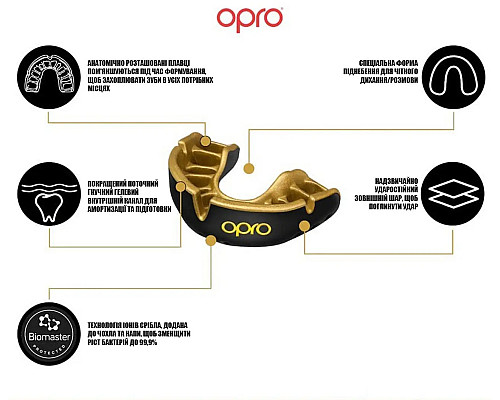 Капа боксерська доросла OPRO Gold UFC від 11 років чорно-золотиста