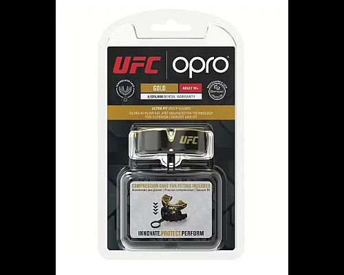 Капа боксерська доросла OPRO Gold UFC від 11 років червоно-срібляста