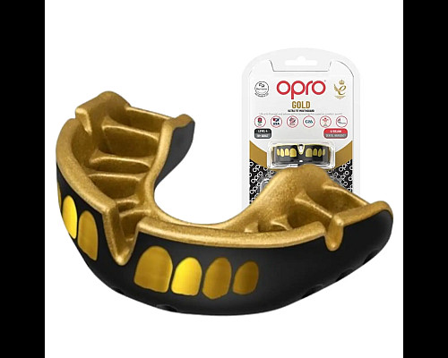 Капа боксерська доросла OPRO Gold Grillz від 11 років чорно-золотиста