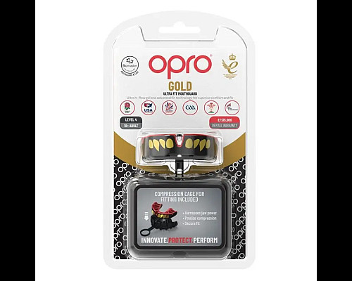 Капа боксерська доросла OPRO Gold JAWS від 11 років чорно-червона