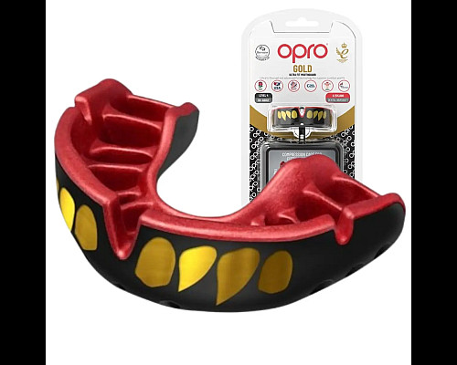 Капа боксерська доросла OPRO Gold JAWS від 11 років чорно-червона