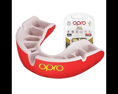 Капа боксерська доросла OPRO Gold від 11 років червоно-біла
