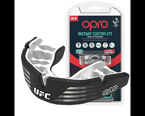 Капа боксерська доросла OPRO Instant Custom-Fit UFC від 11 років чорно-срібляста