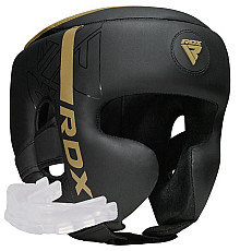 Шолом боксерський з капою RDX F6 KARA Matte розмір XL, чорно-золотистий