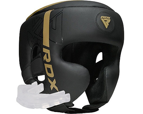Шолом боксерський з капою RDX F6 KARA Matte розмір XL, чорно-золотистий
