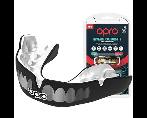 Капа боксерська доросла OPRO Instant TEETH від 11 років чорно-срібляста