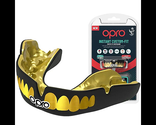 Капа боксерська доросла OPRO Instant TEETH від 11 років чорно-золотиста