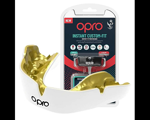 Капа боксерська доросла OPRO Instant від 11 років біло-золотиста