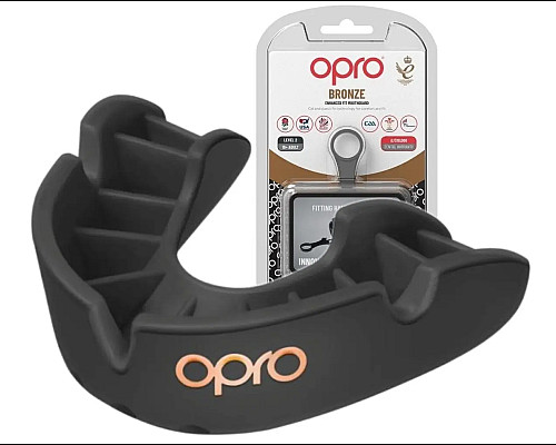 Капа боксерська доросла OPRO Bronze від 10 років чорна
