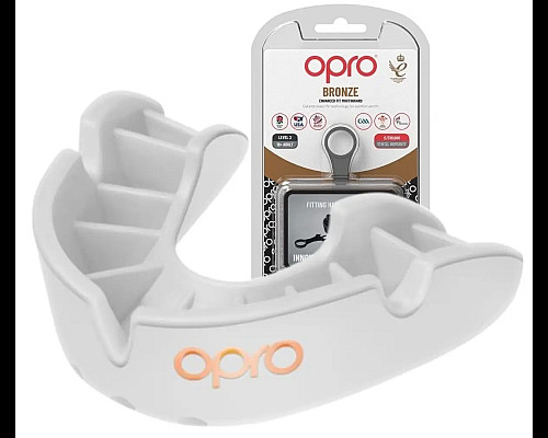 Капа боксерська доросла OPRO Bronze від 10 років біла