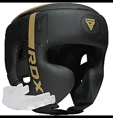 Шолом боксерський з капою RDX F6 KARA Matte розмір M, чорно-золотистий