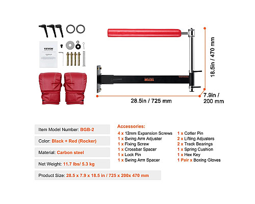 Настінний боксерський гриф VEVOR, чорно-червоний