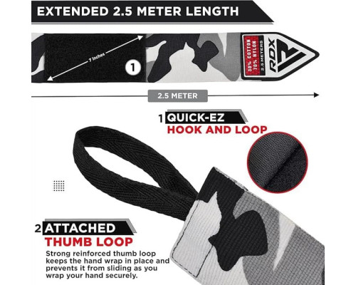 Бинти RDX HAND WRAPS 2,5 м, чорно-сірі