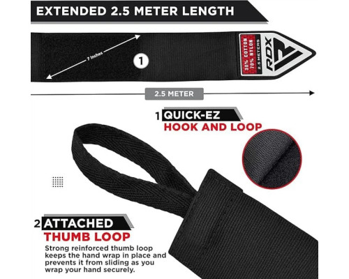 Бинти RDX HAND WRAPS 2,5 м,, чорно-білі