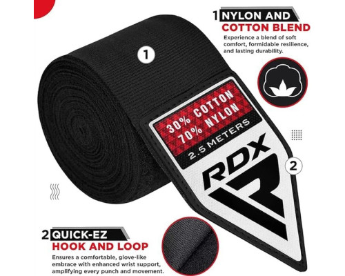 Бинти RDX HAND WRAPS 2,5 м,, чорно-білі