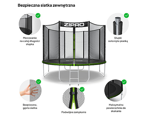 Садовий батут Zipro Jump Pro з вуличною сіткою 10 футів 312 см Садовий батут Zipro Jump Pro з вуличною сіткою 10 футів 312 см