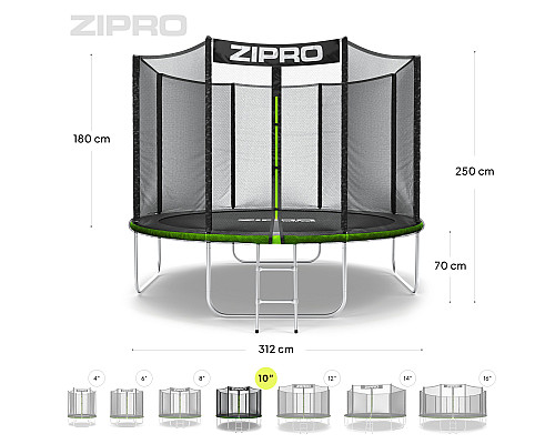 Садовий батут Zipro Jump Pro з вуличною сіткою 10 футів 312 см Садовий батут Zipro Jump Pro з вуличною сіткою 10 футів 312 см