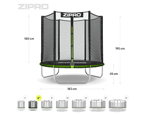 Садовий батут Zipro Jump Pro із зовнішньою сіткою 6 футів 183 см Садовий батут Zipro Jump Pro із зовнішньою сіткою 6 футів 183 см