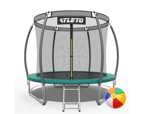 Батут дитячий 312 см з внутрішньою сіткою та драбинкою Atleto зелений + в подарунок м'ячик