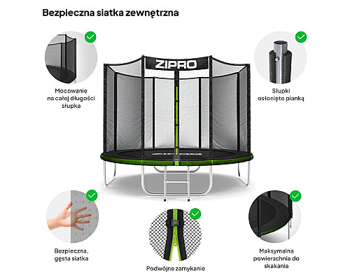 Садовий батут Zipro Jump Pro із зовнішньою сіткою 8 футів 252 см Садовий батут Zipro Jump Pro із зовнішньою сіткою 8 футів 252 см