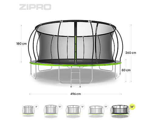 Батут Zipro Jump Pro Premium з внутрішньою сіткою 16 футів 496 см чорно-зелений