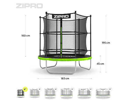 Садовий батут Zipro Jump Pro з внутрішньою сіткою 6 футів 183 см Садовий батут Zipro Jump Pro з внутрішньою сіткою 6 футів 183 см