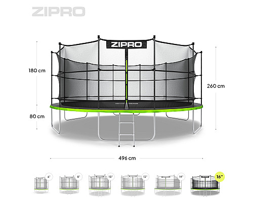 Садовий батут Zipro Jump Pro з внутрішньою сіткою 16 футів 496 см Садовий батут Zipro Jump Pro з внутрішньою сіткою 16 футів 496 см