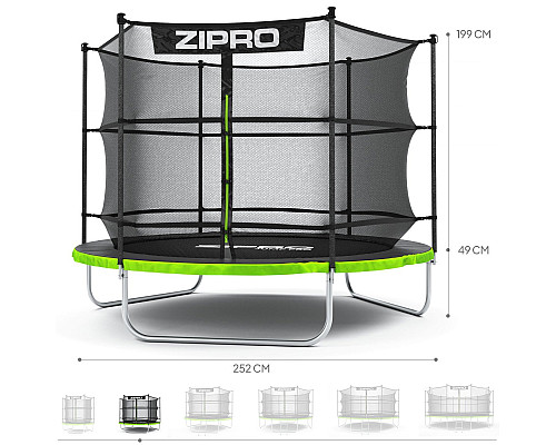 Батут Zipro Jump Pro з внутрішньою сіткою 8 футів 252 см чорно-зелений Батут Zipro Jump Pro з внутрішньою сіткою 8 футів 252 см чорно-зелений