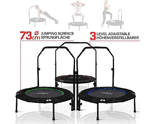 Батут для фітнесу Physionics JG86914 з поручнем 3,5 футів 101 см чорно-синій