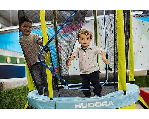 Батут Hudora Safety з внутрішньою сіткою 4.5 футів 140 см блакитно-зелений