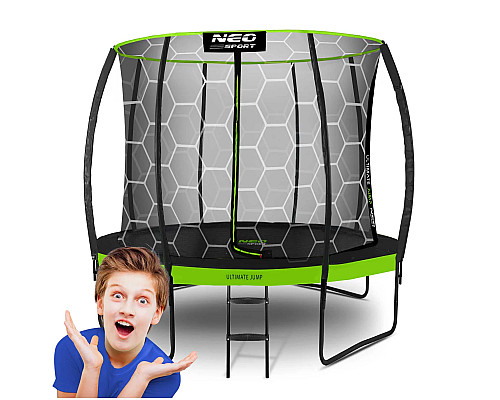 Батут Neo-Sport з внутрішньою сіткою 8 футів  252 см чорно-зелений